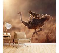 Generico Carta Da Parati Struzzo Divertente, Carta Parati Tessuto Non Tessuto Animali Divertenti 300X256cm Aggiorna Lo Stile Della Casa Applicazione Pulita E Veloce Adatto A Camere Da Letto E