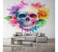 Generico Carta da Parati Teschio, Fotomurale Graffiti Acquerello Scheletro per Camera da Letto Decorazioni Parete, Carta Parati Effetto Decorativi Wallpaper, 366 x 254 cm D&O39