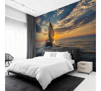 Generico Carta da Parati Tramonto, Fotomurale Barca a Vela Vista sul Mare per Camera da Letto Decorazioni Parete, Carta Parati Effetto Decorativi Wallpaper, 366 x 254 cm D&O97