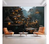 Generico Carta da Parati Villaggio, Fotomurale Casa dei Funghi Fiaba per Camera da Letto Decorazioni Parete, Carta Parati Effetto Decorativi Wallpaper, 250 x 175 cm D&O64