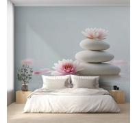 Generico Carta da Parati Zen, 150X105cm, Carta da Parati Tessuto Non Tessuto Loto Pietra Meditazione, Camera da Letto Decorazioni Parete Soggiorno Decorazione Cucina Décor EL&D62