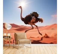 Generico Carta Parati Camera Da Letto Struzzo Del Deserto, Fotomurale Da Parete Animale Divertente 250X175cm Aggiorna Lo Stile Della Casa Rinfresca Subito Gli Interni Senza Odore Stesura