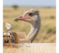 Generico Carta Parati Camera Da Letto Struzzo Della Savana, Carta Da Parati 3D xxl Animale Divertente 300X256cm Aggiorna Lo Stile Della Casa Rinfresca Subito Gli Interni Senza Odore Stesura