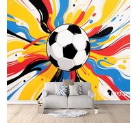 Generico Carta Parati Graffiti Sul Calcio, Fotomurale Da Parete Pallone Da Calcio Blu Neon Vibrante 300X256cm Effetto Lusso Copre Le Imperfezioni Del Muro Traspirante E Antiumidità