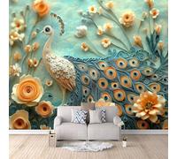 Generico Carta Parati Pavone 3D Effetto 300x256 cm Carta da Parati Animale Fotomurale Tessuto non Tessuto Senza Supporto Adesivo Facile da Installare Sala da Pranzo Corridoio Fotomurale da Parete