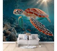 Generico Carta Parati Per Camera Da Letto Tartarughe Marine, Carta Parati Camera Da Letto Creature Sottomarine Pesci 250X175cm Design Contemporaneo Copre Le Imperfezioni Del Muro Materiale Sicuro Ed