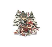 Generico Cartolina di Natale 3D Notte prima della scena di Natale, con Babbo Natale, renne, villaggio innevato, cielo al chiaro di luna, biglietto di auguri per le vacanze festive