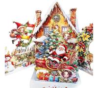 Generico Cartolina di Natale 3D Notte prima della scena di Natale, con Babbo Natale, renne, villaggio innevato, cielo al chiaro di luna, biglietto di auguri per le vacanze festive