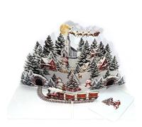 Generico Cartolina di Natale 3D, scena di notte prima di Natale con Babbo Natale, renne, villaggio innevato e cielo al chiaro di luna, biglietto di auguri per le vacanze festive