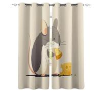 Generico Cartone Animato 3D Tende da 2 Pannelli Ombreggiatura 85L x 200A CM Topo Che Mangia Formaggio Tende Poliestere Isolamento Termico Tenda per Finestra per Camera da Ietto Soggiorno Cucina