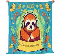 Generico Cartone Animato Carino Bradipo Foglie Coperta Di Flanella, Super Morbida Leggera Accogliente Decorativa - Blu Coperte Per Letto Divano Viaggio Campeggio 220 x 240 cm