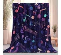 Generico Cartone Animato Carino Note Musicali Coperta Di Flanella, Super Morbida Leggera Accogliente Decorativa - Blu ScuroCoperte Per Letto Divano Viaggio Campeggio 130 x 150 cm