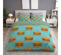 Generico Cartone Animato Cibo Hamburger Fiaba - Lusso Confortevole Set Copripiumino - Morbida, Facile Da Pulire, Non Si Stira Copripiuminis - Turchese - Matrimoniale Copripiumini(240 x 260)