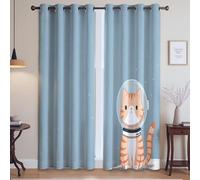 Generico Cartone animato Gatto Astronauta Minimalismo Tenda Per Tutte le Stagioni - Blackout Set di Tende Per Finestre, Blu Cielo, 117L x 183A cm (2 Pannelli) 46"x72"