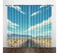 Generico Cartoni Animati 3D Tende da 2 Pannelli Ombreggiatura 59L x 137A CM Montagne Lontane Ferrovia Poliestere Isolamento Termico Tenda per Finestra per Camera da Ietto Soggiorno Cucina Sala Giochi