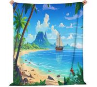 Generico Cartoni Animati Spiagge Tropicali Barche A Vela Coperta Di Flanella, Super Morbida Leggera Accogliente Decorativa - BluCoperte Per Letto Divano Viaggio Campeggio 150 x 200 cm