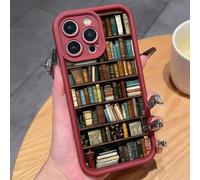 Generico Cartoon Bookshelf Pattern for iPhone Cas, cartoon bookshelf phone case, Shockproof Non Slip Soft for Men Women Book Lovers Gifts, for iPhone 11/12/13/14/15/16 Pro Max (Burgundy,15Pro Max)
