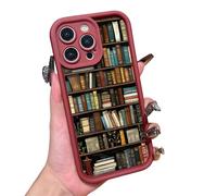 Generico Cartoon Bookshelf Pattern TPU Phone Case,Cartoon Bookshelf Phone Case, Shockproof Non Slip Protective Silicone Cover Compatible,for iPhone16/15/14/13 Pro Max Series (iPhone 14,Wine Red)