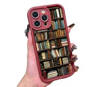 Generico Cartoon Bookshelf Pattern TPU Phone Case, Shockproof Non Slip Soft for Men Women Book Lovers Gifts, Bookshelf Phone Case for iPhone 16 15 14 13 12 11 Pro Pro Max. (Red,16Pro)