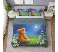 Generico Cartoon Orso Cielo Set Copripiumino Piazza E Mezza 220 X 220 cm, Marina Copripiumino, Biancheria da Letto, in microfibra fine, Facile da Lavare, Leggero, Antipiega, Finitura Curata