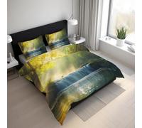 Generico Cascata Nella Foresta Copripiumino Matrimoniale Alberi Solare Fiume Botanico Parure Copripiumone con 1 x Copripiumone 240x220 cm e 2 x Federe 50x80cm LGS15LS