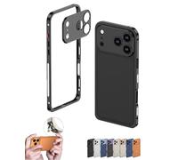 Generico Case Ultra-Thin Metal Frame Heat Dissipation Cases with Lens Protector, Detachable Metal Lens Cover for iPhone 17/16/15/14 (Black,14pro)