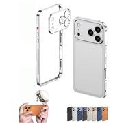 Generico Case Ultra-Thin Metal Frame Heat Dissipation Cases with Lens Protector, Detachable Metal Lens Cover for iPhone 17/16/15/14 (Silver,14)