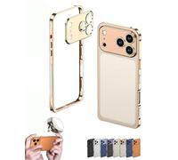 Generico Case Ultra-Thin Metal Frame Heat Dissipation Cases with Lens Protector, Detachable Metal Lens Cover for iPhone 17/16/15/14 (Gold,16pro)