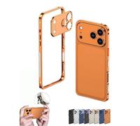 Generico Case Ultra-Thin Metal Frame Heat Dissipation Cases with Lens Protector, Detachable Metal Lens Cover for iPhone 17/16/15/14 (Orange,15promax)
