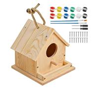 Generico Casette per in legno per bambini - Confezione da 4 cassette vuote, foro di ingresso liscio levigato, rivestimento con primer acrilico, incluso pennello in | Progetto artistico di
