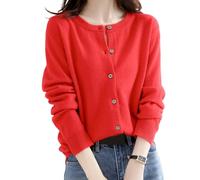 Generico Cashmere Button Front Long Sleeve Cardi, Women's Soft Cashmere Sweaters Cardigans, Cashmeres Cardigan Sweaters for Women (Bright Red,16)