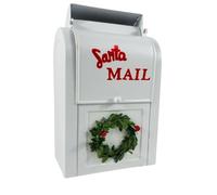 Generico Cassetta Postale per Le Lettere a Babbo Natale - in Metallo Multicolore - H25 x 15 x 10 cm - Buca Postale Letterina Natalizia -Arredamento Addobbi Natalizi (Bianco)