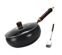 Generico Cast Iron Skillet, Hand-Forged Non Stick Iron Wok with Lid, No Chemical Coated Flat Bottom Chinese Pan for All Stoves, Hundred Years of Hand-Forging (11″ with lid)
