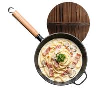 Generico Cast Iron Skillet With Lid | Removable Wooden Handle Portable Pot