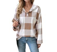 Generico casual a quadri oversize a maniche lunghe con mezzi bottoni,Felpa con cappuccio da donna