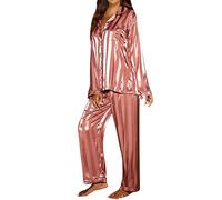 Generico Casual da Donna 2 Pezzi Abbottonato a Maniche Lunghe con Due Pezzi Pigiama Lungo Donne Aperto Abbigliamento da Casa Indumenti da Notte Lounge Sleepwear con Due Tasche per La Ospedale