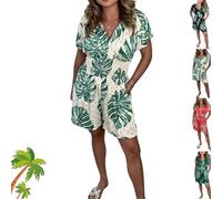 Generico Casual Floral Polka Dot Pocket Rompers,V-Neck Print Short Sleeves Elastic Waist Wide Leg Jumpsuits,for Summer Beach (White,XXL)