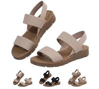 Generico Casual Platform Open Toe Wedge Wide Width Slippers with Elastic Ankle Strap, Women's Summer Slip on Slingback Flat Sandals (beige,40)