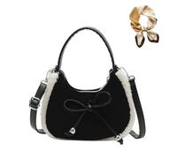 Generico Casual Suede Plush Crossbody Bag with Bow,Mini Suede Shoulder Bag for Women,Winter Retro Adjustable Handbag for Daily Wear