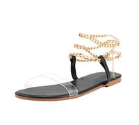 Generico Casual Summer Strap catena Buckle Flat Women's Shoes Solid Ladies Sandals Sandali da donna (Black, 41)