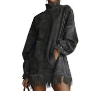 Generico Casual Turtleneck Pocket Dress with Tassel Hem, Soft Fabric, Slim Versatile, for Daily Wear, Date Casual Weekend Outing (Dark Gary,L)