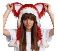 Genérico Cat Beanie - Cat Ear Hat, Adjustable Cats Ear Beanie, Animal Cute Hats With Braids For Outdoor Indoor Cosplay Stage Celebration Party Holiday Decor Winter Women Girls Boys Kids Teen