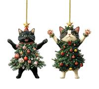 Generico Cat Christmas Tree Decorations | Cat Tree Pendant Cute Decor,2 Pieces 2D Acrylic Christmas Decorations - for Party Indoor Outdoor Window Door Fireplace Porch Garden Car Yard