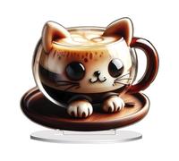 Genérico Cat Coffee Cup Figurine | Acrylic 2D Kitten Coffee Cup Funny Tabletop Decor | Divertente acrilico Kitten Tabletop Decor | Adorable Cat Sculpture For Living Room, Miiniature Animal