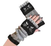 Generico Cat Embroidery Design Gloves With Fingers Cut Out | Fingerless Gloves | Cute Knitted Warm Casual Mittens For Women Adults Girls Winter Cold Weather Driving Typing