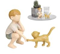 Genérico Cat Figurine - Boy Figurine, Boy and Cat Statue, Sculpted Hand-Painted Figure Hand-Painted Ornament Cat Souvenirs Pet Sculpture Boy and Cat Statues For Home Bedroom Living Room