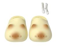 Generico Cat Paws Footprints Fluffy Plush Fleece Height Increase Slippers, Cat Paw Slippers,Soft Warm Cozy To The Touch for Winter (Yellow,5-6)