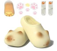 Generico Cat Paws Footprints Fluffy Plush Fleece Height Increase Slippers - Cute Animal Ultra-Thick Slipper with Paw Print (Yellow,EU 38-39)