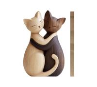 Generico Cat Statue - Cute 2d Flat Wooden, Animal Shaped Couple, Heart Romantic Sculpture, Decorating Shelves Efficiently, Bedroom Accessories, Natural Oak Finish For Wedding Birthday Use
