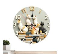 Generico Cat Wall Clock - Silent Cute Timekeeping Watch, Charming Feline Kitchen Decor Style, 30cm Diameter Circular, Lightweight 350g Mass, Natural Birch Wood Material, For Living Room & Farmhouse